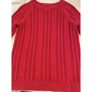 Lands End Drifter Red Chunky Cable Knit Sweater Size Small Cozy Holiday
